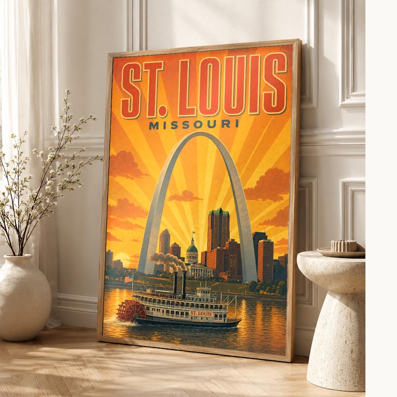 St. Louis Travel Poster | Vintage 1950s Gateway Arch Print | Missouri Wall Art Print | Mid Century City Decor image 1