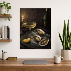 Moody Oysters Champagne Wall Art | Dark Food Still Life Poster | Kitchen Wall Art Print | Aperitivo Art image 8