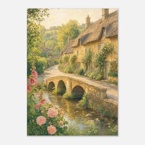 Reiseposter Cotswolds | Wandbild „Weiche Malerei England“ | Kunstdruck eines englischen Dorfhauses | Gedruckt & Versand Bild 6