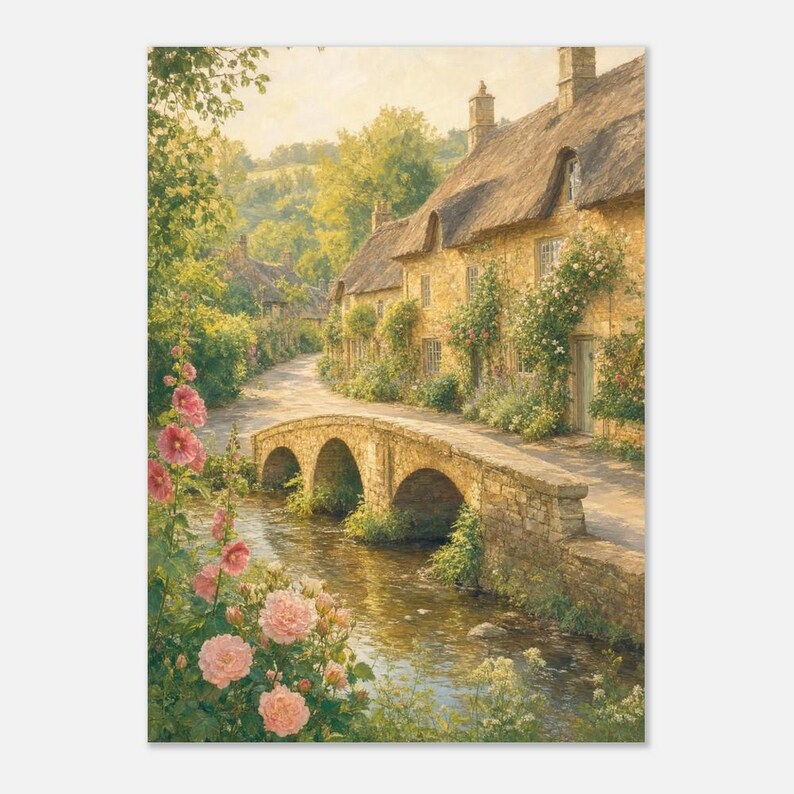 Reiseposter Cotswolds | Wandbild „Weiche Malerei England“ | Kunstdruck eines englischen Dorfhauses | Gedruckt & Versand Bild 6
