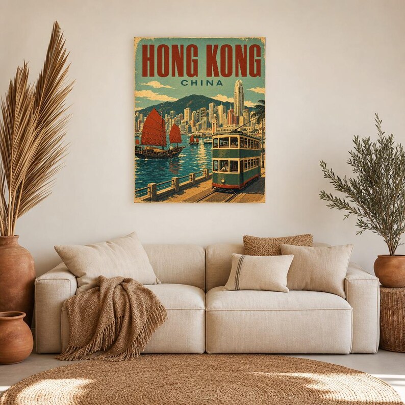 Hong Kong Travel Poster | Vintage Harbor Print | China Wall Art | Printed & Shipped image 7
