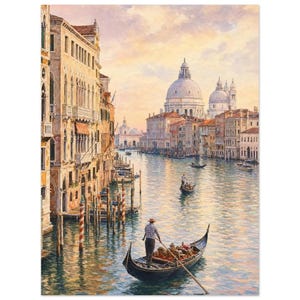 Venice Travel Poster | Soft Painting Italy Wall Art | Grand Canal Gondola Coastal Print | Printed & Shipped 15x20 cm / 6x8″
