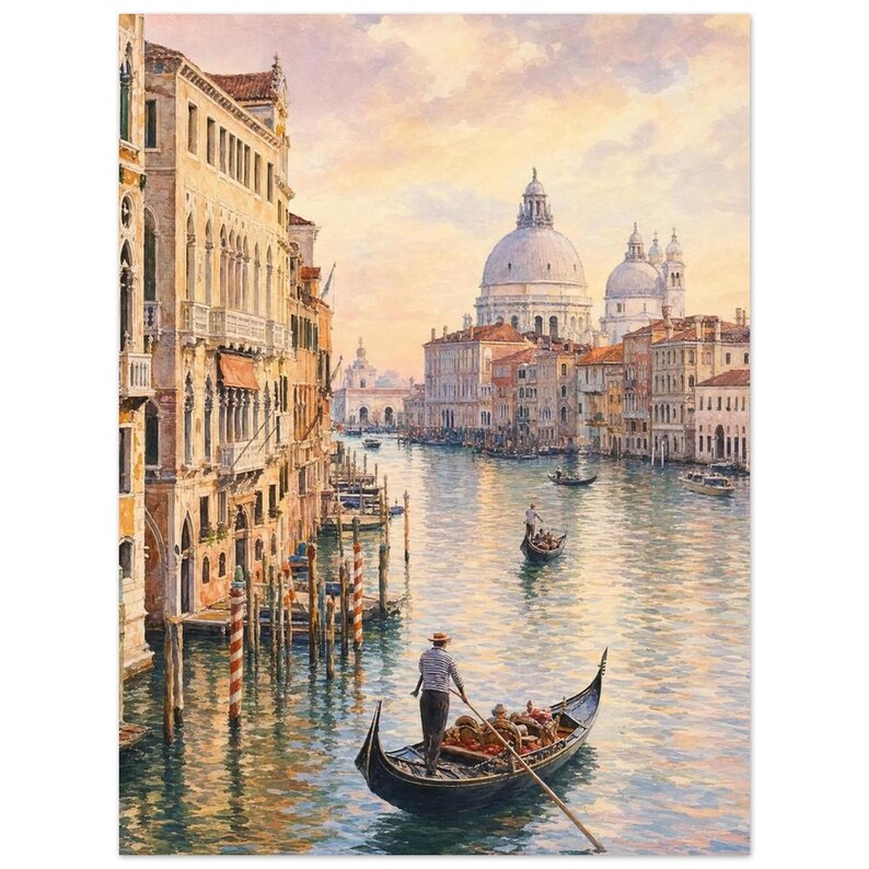 Venice Travel Poster | Soft Painting Italy Wall Art | Grand Canal Gondola Coastal Print | Printed & Shipped 15x20 cm / 6x8″