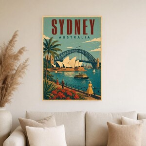 Reseaffisch med Sydney | Vintagetryck av operahuset | Australisk väggkonst | Tryckt och skickad bild 4