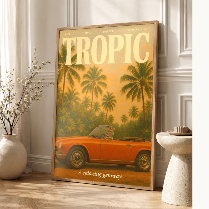Zwrotnik Retro Plakat | Druk ścienny w stylu vintage z lat 70. | Druk magazynu estetycznego | Prezent w stylu retro z połowy wieku zdjęcie 1