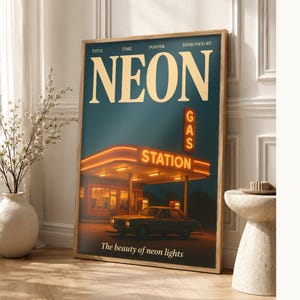 Póster retro de neón | Impresión de arte de pared vintage de los años 70 | Impresión de revista estética ? Regalo de decoración retro de med imagen 1
