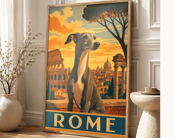 Your Dog in Rome | Custom Pet Portrait From Photo | Personalized Dog Cat Travel Poster Gift | Vintage Wall Art