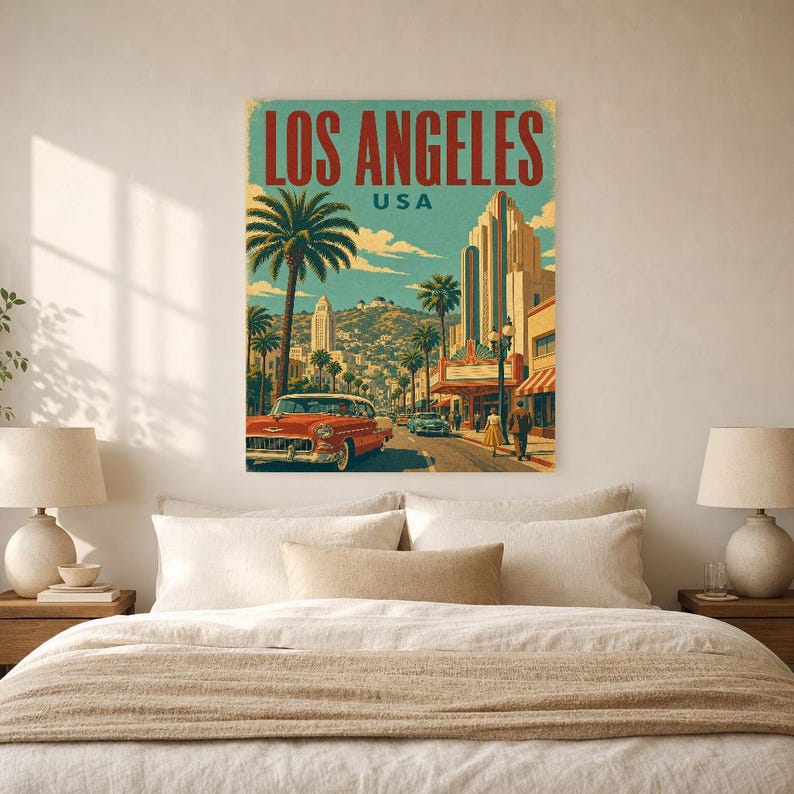 Los Angeles Travel Poster | Vintage Palms Print | USA Wall Art | Printed & Shipped image 6