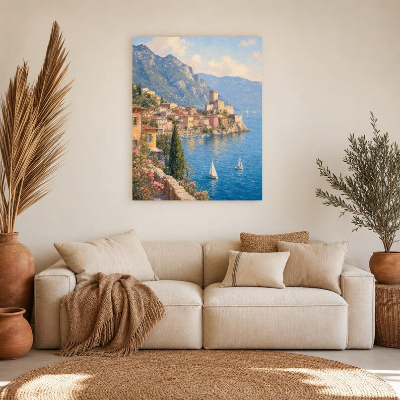 Lake Garda Travel Poster | Soft Painting Italy Wall Art | Italian Lake Malcesine Print | Printed & Shipped image 7