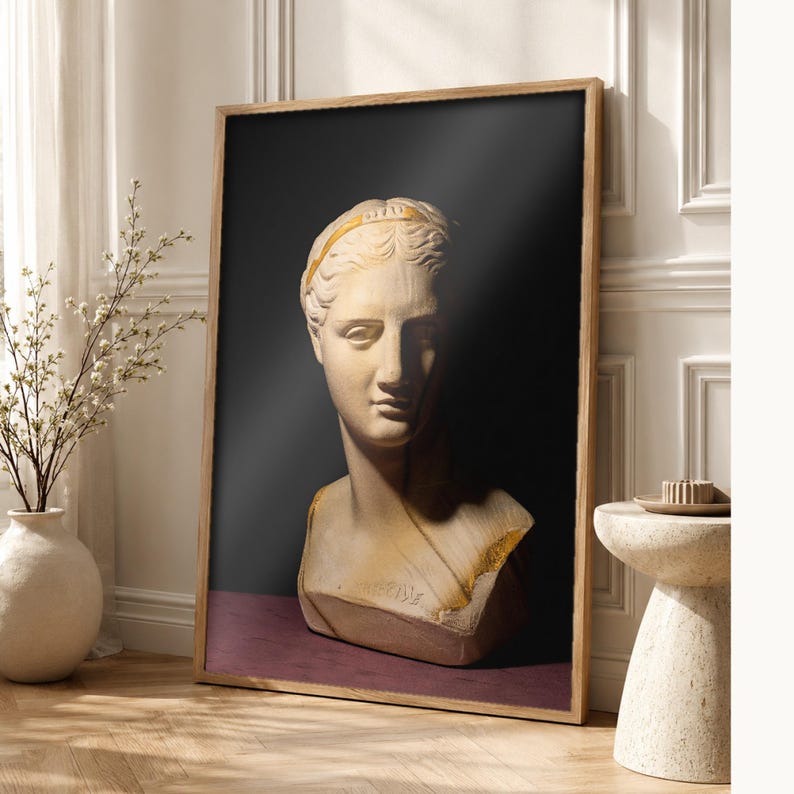 Classical Statue Wall Art | Renaissance Bust Poster | Moody Dark Academia Sculpture Print image 1