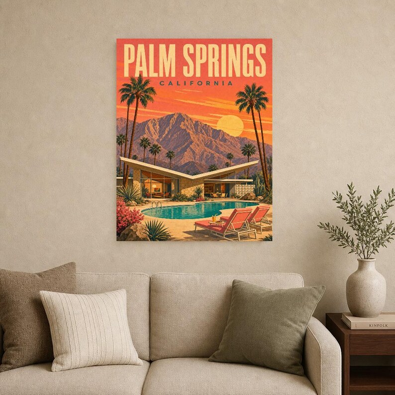 Palm Springs Travel Poster | Vintage 1950s Desert Modern Print | California Wall Art Print | Mid Century City Decor image 8