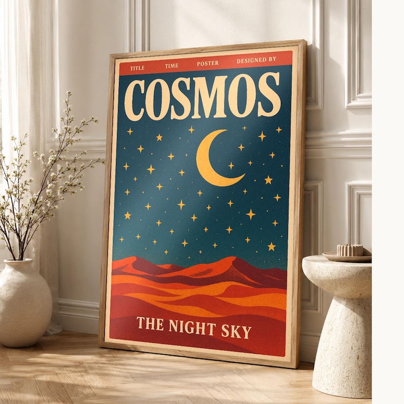 Cosmos Retro Poster | Vintage 70s Wall Art Print | Aesthetic Magazine Print | Mid Century Retro Decor Gift image 1
