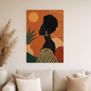 Afrohemian Wall Art Print | African Bohemian Woman Silhouette Poster | Earth Tones Boho Decor | Terracotta Ocher Modern Tribal Art image 4