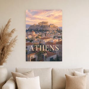 Reisposter Athene | Zachte schildering Griekenland Muurdecoratie | Kunstprint met stadsnaam | Gedrukt en verzonden afbeelding 4