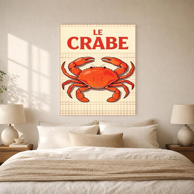 Crab Kitchen Wall Art Print | Retro Bistro Seafood Poster | Maximalist Coastal Kitchen Print | Dining Decor image 9