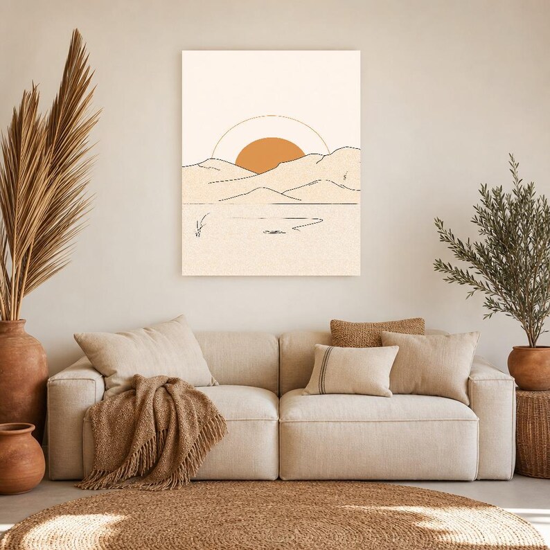 Terracotta Japandi Sun and Moon Wall Art | Minimalist Line Art Poster | Boho Bedroom Print Set of 2 image 7