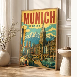 Munich Travel Poster | Vintage Old Town Print | Germany Wall Art | Printed & Shipped image 1