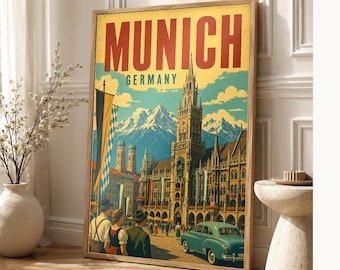 Munich Travel Poster | Vintage Old Town Print | Germany Wall Art | Printed & Shipped