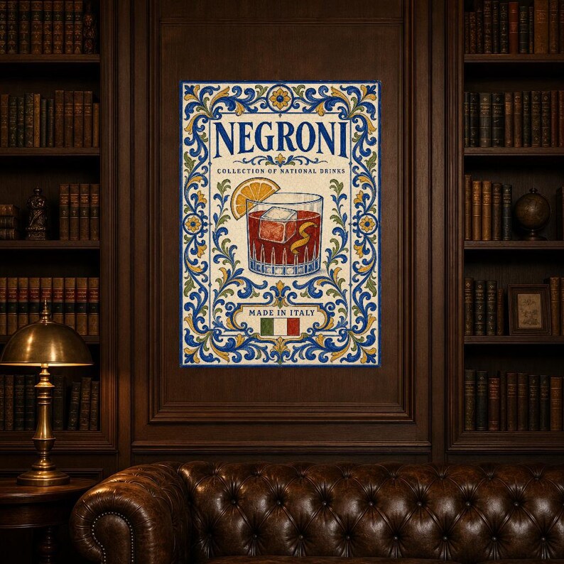 Negroni Cocktail Tile Wall Art Print | Italy National Drink Poster | Azulejo Bar Cart Print | Maiolica Kitchen Decor image 5