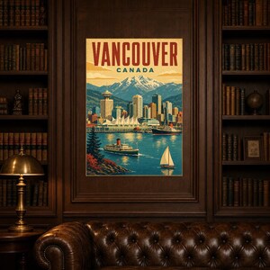 Vancouver Travel Poster | Vintage Harbor Print | Canada Wall Art | Printed & Shipped image 5
