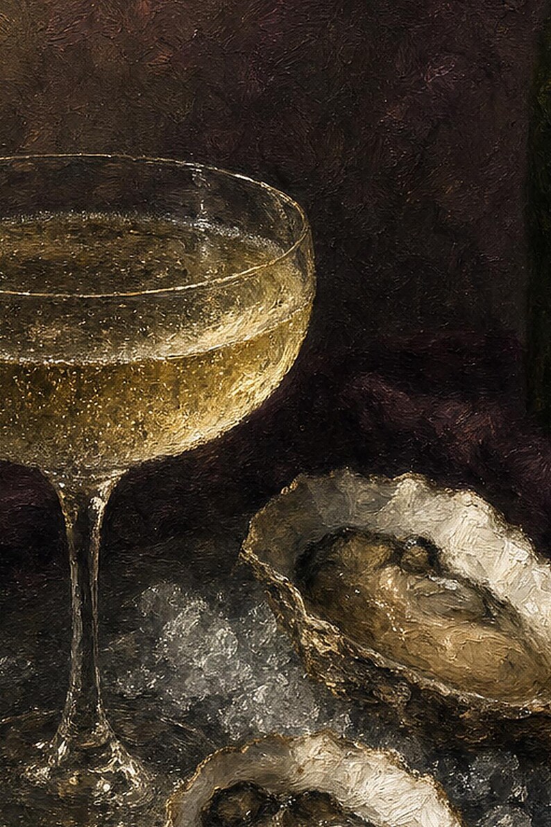 Moody Oysters Champagne Wall Art | Dark Food Still Life Poster | Kitchen Wall Art Print | Aperitivo Art image 3