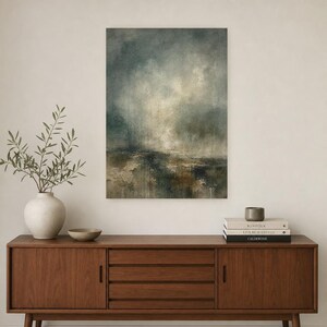 Dark Green Abstract Wall Art Print | Large Statement Color Field Print | Forest Impasto Textured Poster | Moody Wabi-Sabi Office Decor image 2