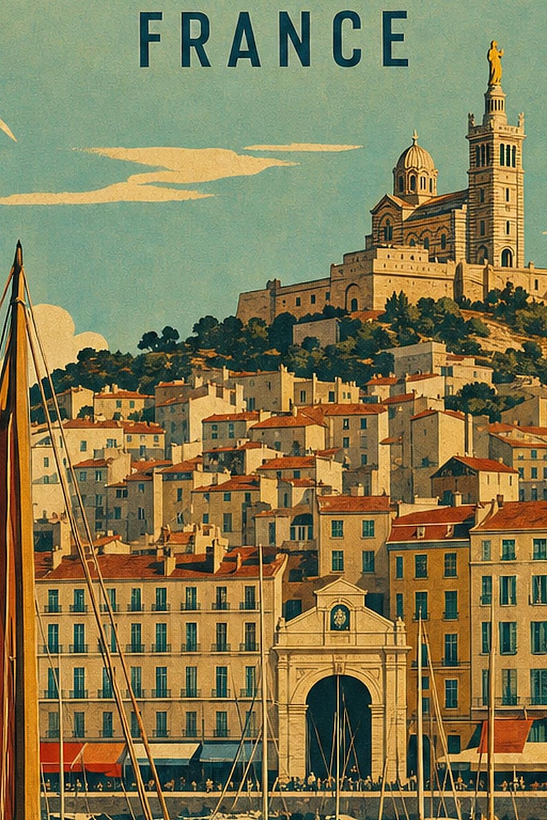Marseille-Reiseposter | Vintage-Druck des Alten Hafens | Wandbild aus Frankreich | Gedruckt & Versand Bild 3