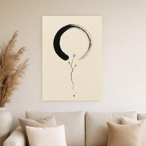 Zen Enso and Branch Japandi Wall Art Print | Mono Line Ink Print | Wabi Sabi Cream Poster Decor image 4