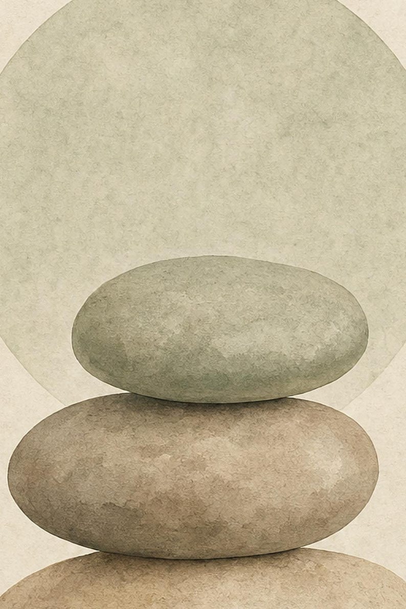 Sage Sand Japandi Wall Art Print | Neutral Gallery Wall Set | Wabi Sabi Stacked Stones Print image 3