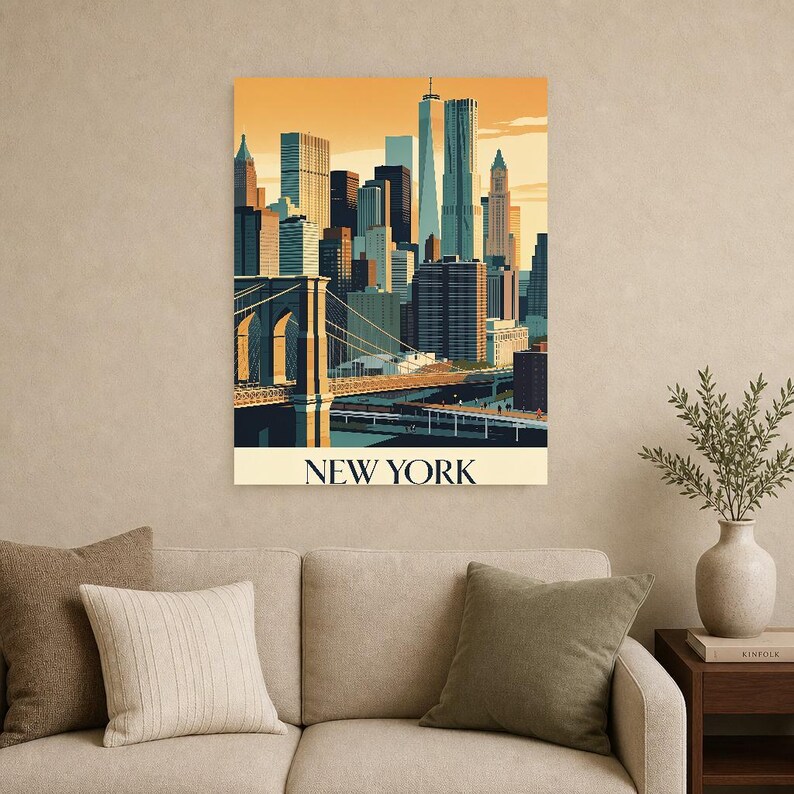 New York Vintage Reiseposter | Retro-USA-Stadt-Kunstdruck | Wanddekoration als Geschenk zur Wohnungserwärmung Bild 15