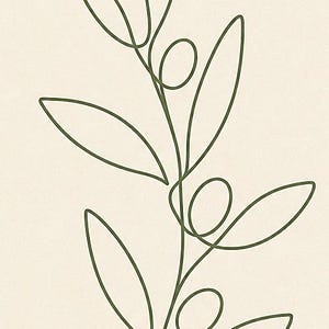 One Line Olive Branch Wall Art Print | Minimalist Line Art Print | Botanical Leaf Poster | Ivory Kitchen Decor | Japandi Sage Line Art image 3