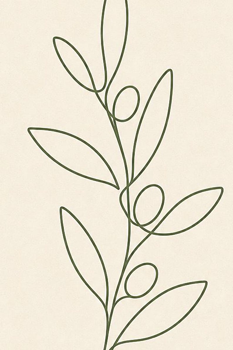 One Line Olive Branch Wall Art Print | Minimalist Line Art Print | Botanical Leaf Poster | Ivory Kitchen Decor | Japandi Sage Line Art image 3
