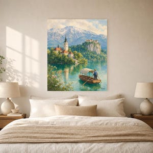 Lake Bled Travel Poster | Soft Painting Slovenia Wall Art | Alpine Island Church Print | Printed & Shipped image 6