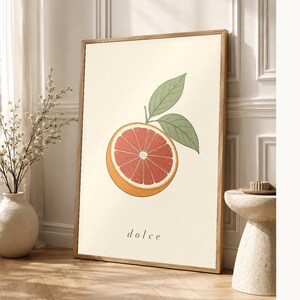 Blutorange Botanischer Wand kunstdruck | Minimalistischer Line Art Küchendruck | Italienisches Dolce-Zitrus-Poster | Mediterranes Dekor Bild 1
