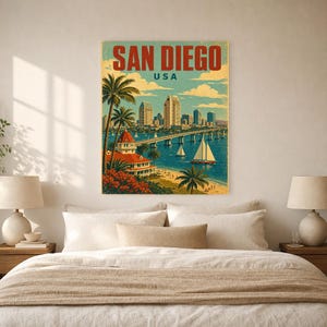 San Diego Travel Poster | Vintage 1950s Bay Print | Retro California Wall Art | Mid Century City Decor image 6