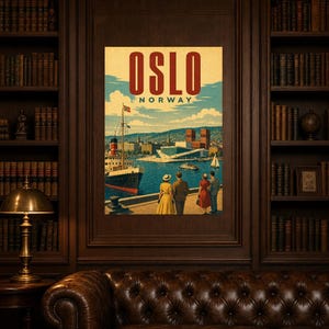 Oslo Travel Poster | Vintage Fjord Print | Norway Wall Art | Printed & Shipped image 5