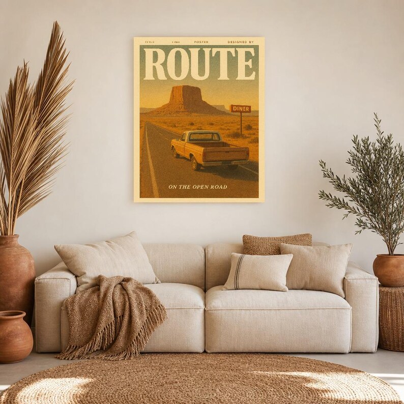 Routeretro-poster | Vintage jaren '70 kunst aan de muur afdrukken | Esthetische tijdschriftafdruk | Halverwege de eeuw retro decor cadeau afbeelding 8