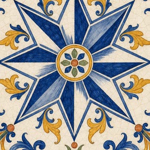Seville Azulejo Tile Wall Art | Full Color Spanish Maiolica Poster | 8-Pointed Star Print | Andalusia Travel Decor | Spain Kitchen Gift image 3