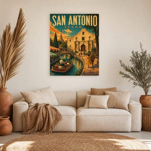 San Antonio Travel Poster | Vintage River Walk Print | Texas Wall Art Print | Mid Century City Decor image 6