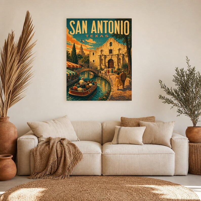 San Antonio Travel Poster | Vintage River Walk Print | Texas Wall Art Print | Mid Century City Decor image 6