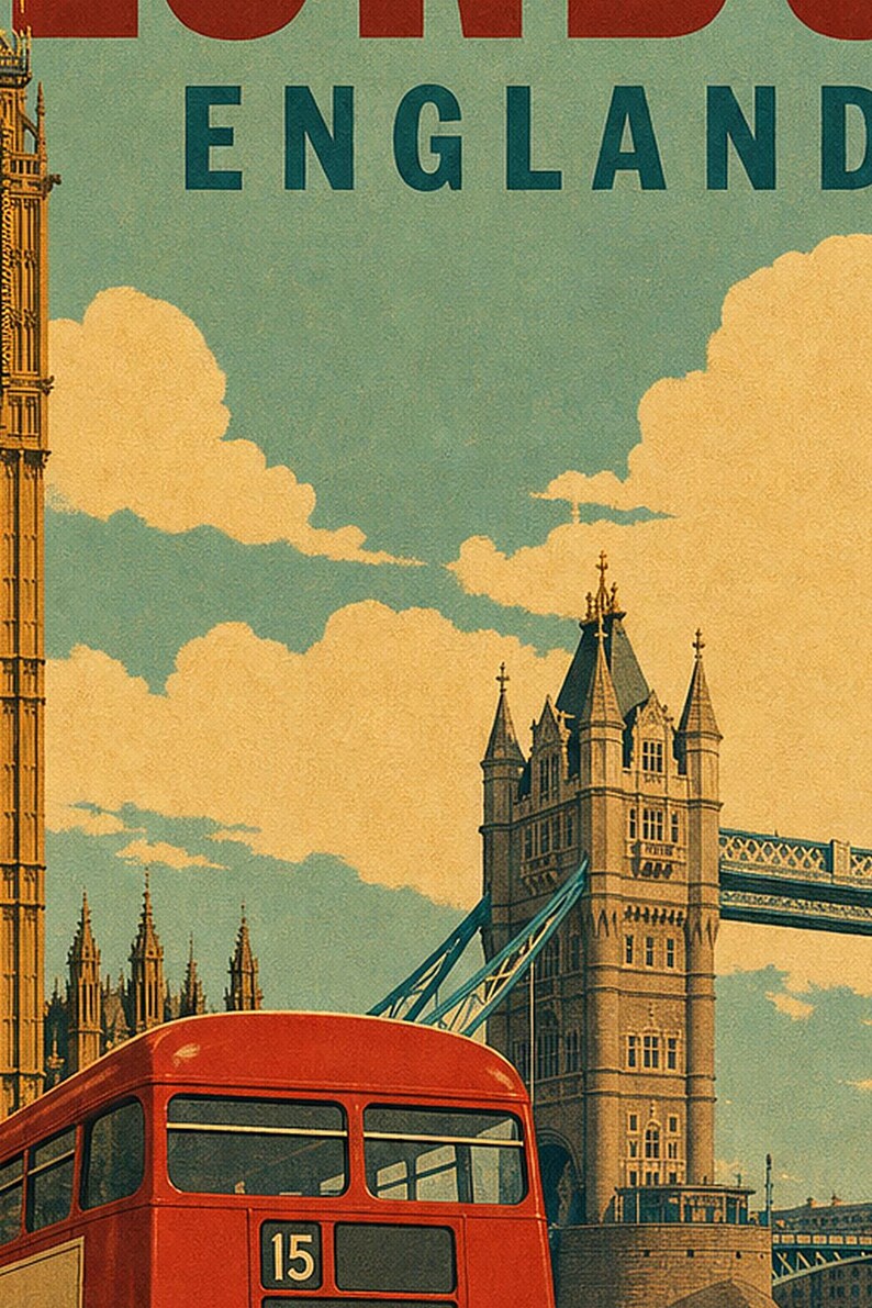 London Travel Poster | Vintage Big Ben Print | England Wall Art | Printed & Shipped image 3