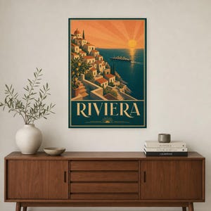 Teal Art Deco Travel Wall Art | Amalfi Riviera Poster | Coastal Gallery Print image 2