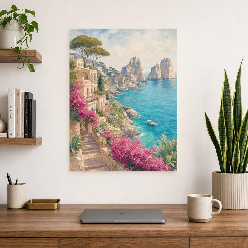 Pôster de Viagem para Capri | Pintura Suave para Parede | Arte Italiana | Impressão Costeira Mediterrânea com Faraglioni | Impresso e Enviado imagem 8