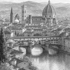 Florence Travel Poster | Soft Painting Italy Wall Art | Duomo and Arno Tuscany Print | Printed & Shipped image 10