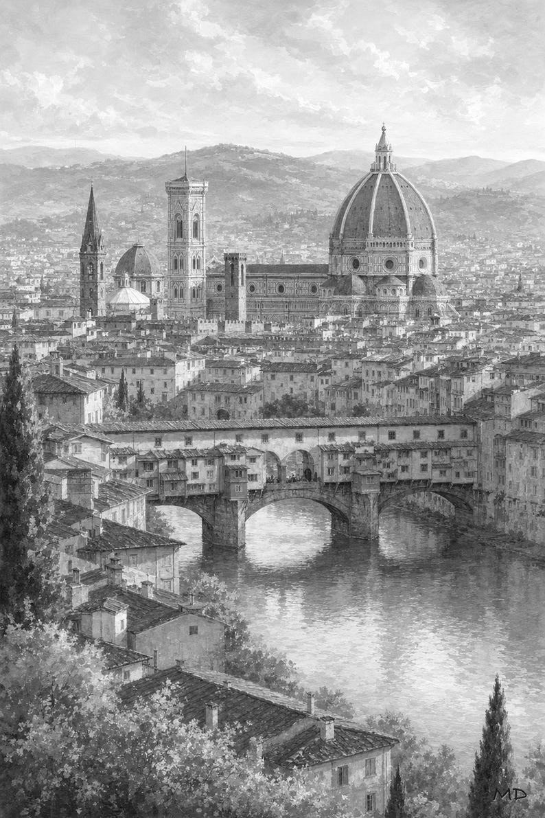 Florence Travel Poster | Soft Painting Italy Wall Art | Duomo and Arno Tuscany Print | Printed & Shipped image 10
