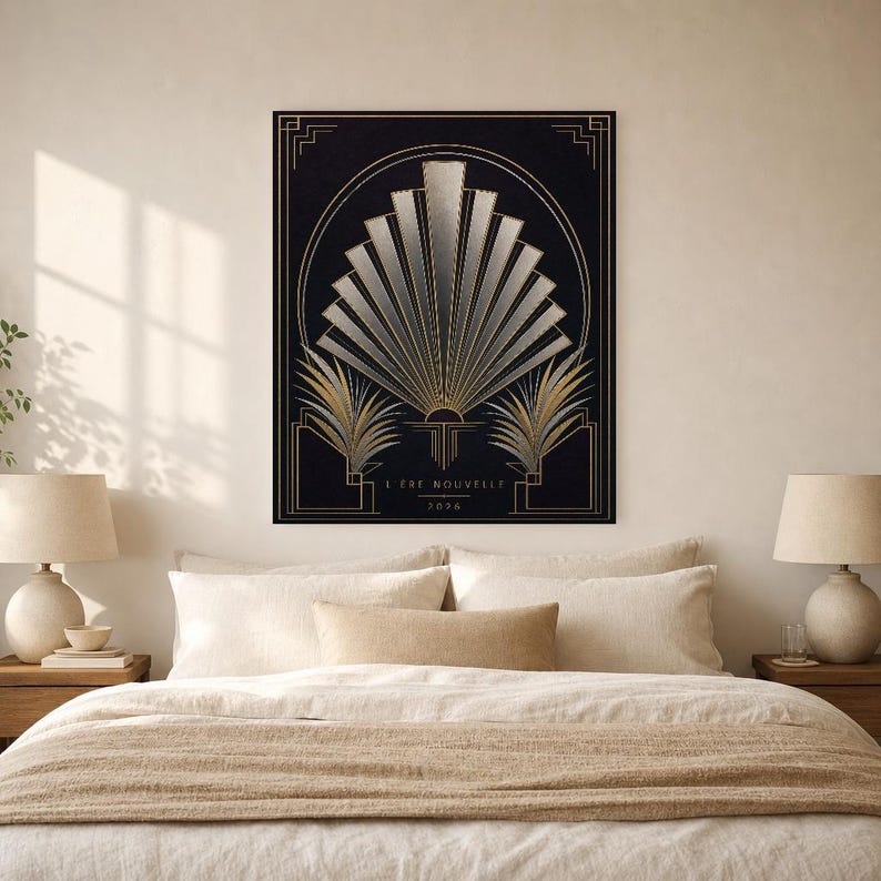Neo Art Deco Wall Art Print | Plum and Chrome Geometric Arch Poster | Modern Art Deco Revival | Luxury Living Room Decor image 6