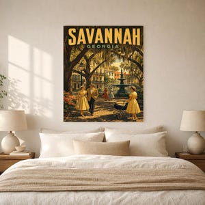 Savannah Travel Poster | Vintage 1950s Spanish Moss Print | Georgia Wall Art Print | Mid Century City Decor image 5