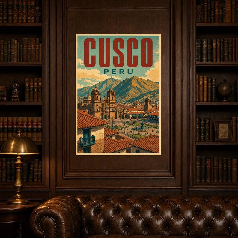 Plakat podróżniczy do Cusco | Vintage Andes Print | Sztuka ścienna z Peru | Wydrukowano i wysłano zdjęcie 5