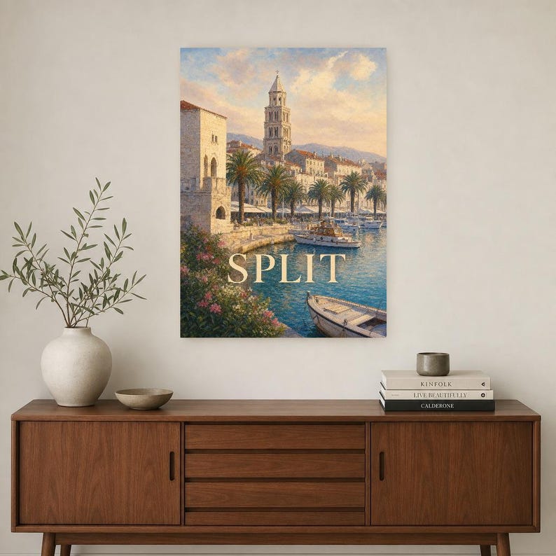 Split Travel Poster | Soft Painting Croatia Wall Art | Named City Coastal Print | Printed & Shipped image 2