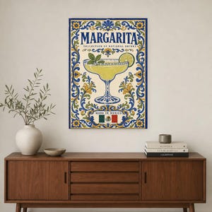 Margarita Cocktail Tile Wall Art Print | Mexico National Drink Poster | Azulejo Bar Cart Print | Maiolica Kitchen Decor image 2